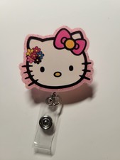 Hello Kitty Face With Flowers Retractable Badge Reel