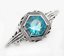 1CT Natural Aquamarine 925 Sterling Silver Nouveau Style Ring Jewelry Sz 7