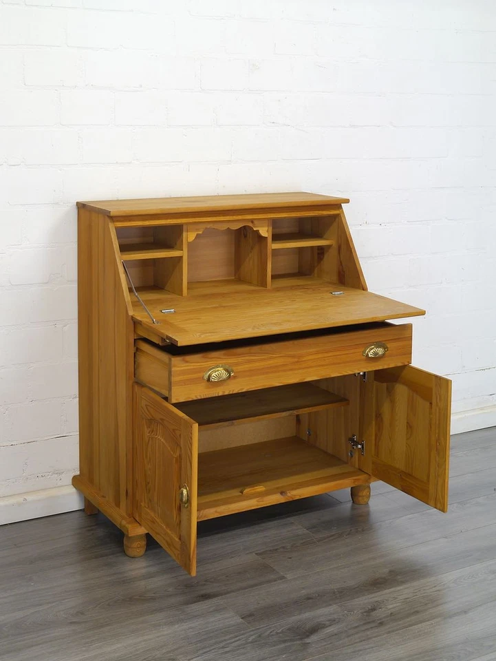 Schreibsekretär aus Weichholz massiv, Schreibschrank 2-türig B: 92 cm -11831- - Bild 2 von 4