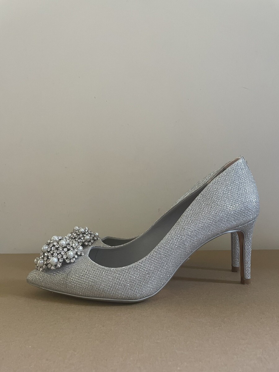 Ted Baker Silver Brooch Heel Court Shoes Size 39 UK