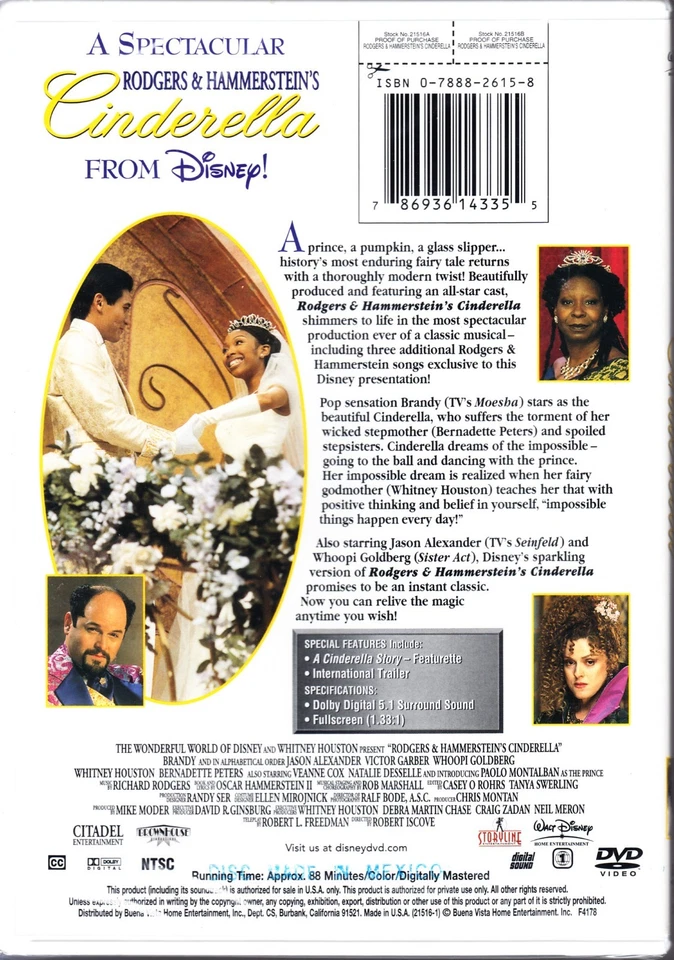 Rodgers & Hammersteins CINDERELLA (1997) WHITNEY HOUSTON / BRANDY DVD R1  - Image 2 of 2