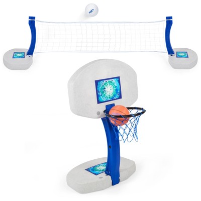 2-in-1 Pool Sport Combo Set - Volleyball Net & Outdoor Basketball Hoop for in...