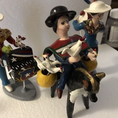Set Of 3 Vintage Clay Pottery Folk Art Musical Figures 7 Inch Tall - Picture 2 of 10