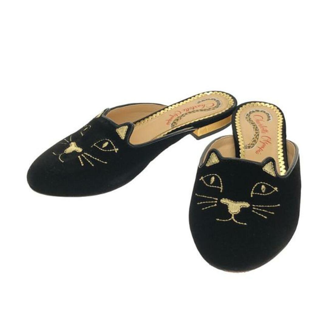 Charlotte Olympia Gold Velvet Kitty Flat Mules Mule Pumps 34 Charlotte Olympia Gold Velvet Kitty Flat Mules Mule Pumps 34
