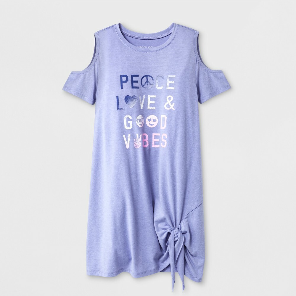 good vibes t shirt dress Grayson Social Girls Peace Love/Good Vibes Cold Shoulder Dress XS, S, M, L,  XL