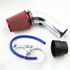 Car Red Cold Air Intake Filter Induction Kit Silver Pipe Power Flow Hose System
