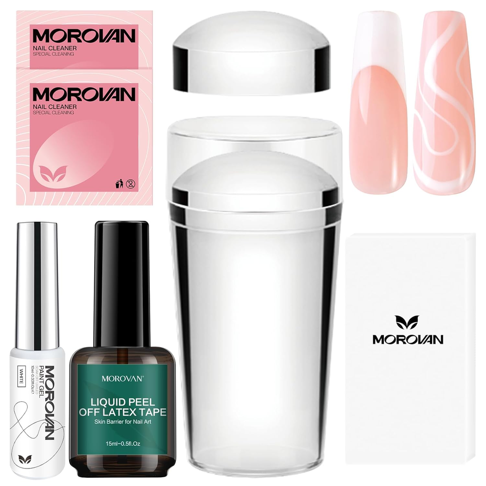 French Tip Nail Stamp: Clear Nail Art Stamper Kit with Nail Scraper and Replacea
