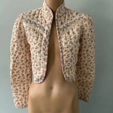 Vintage Gunne Sax By Jessica Quilted Floral Long Sleeve Open Prairie Jacket