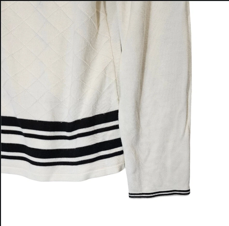 Cárdigan RQT Grande Blanco Negro Abotonado Rayas Doble Capa Cuadros Foto 4 de 4