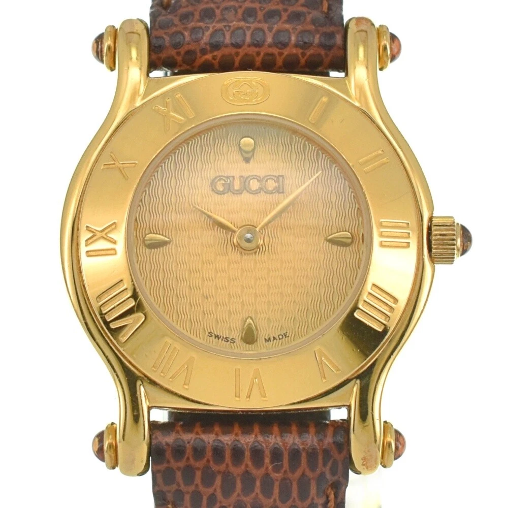 discount GUCCI 6500L plaqué or/cuir cadran doré femme A#135858