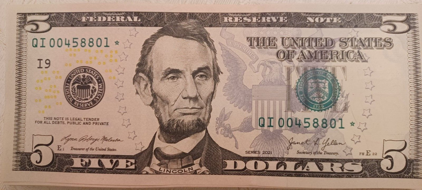 2021 5 dollar bill star note Uncirculated Minneapolis 