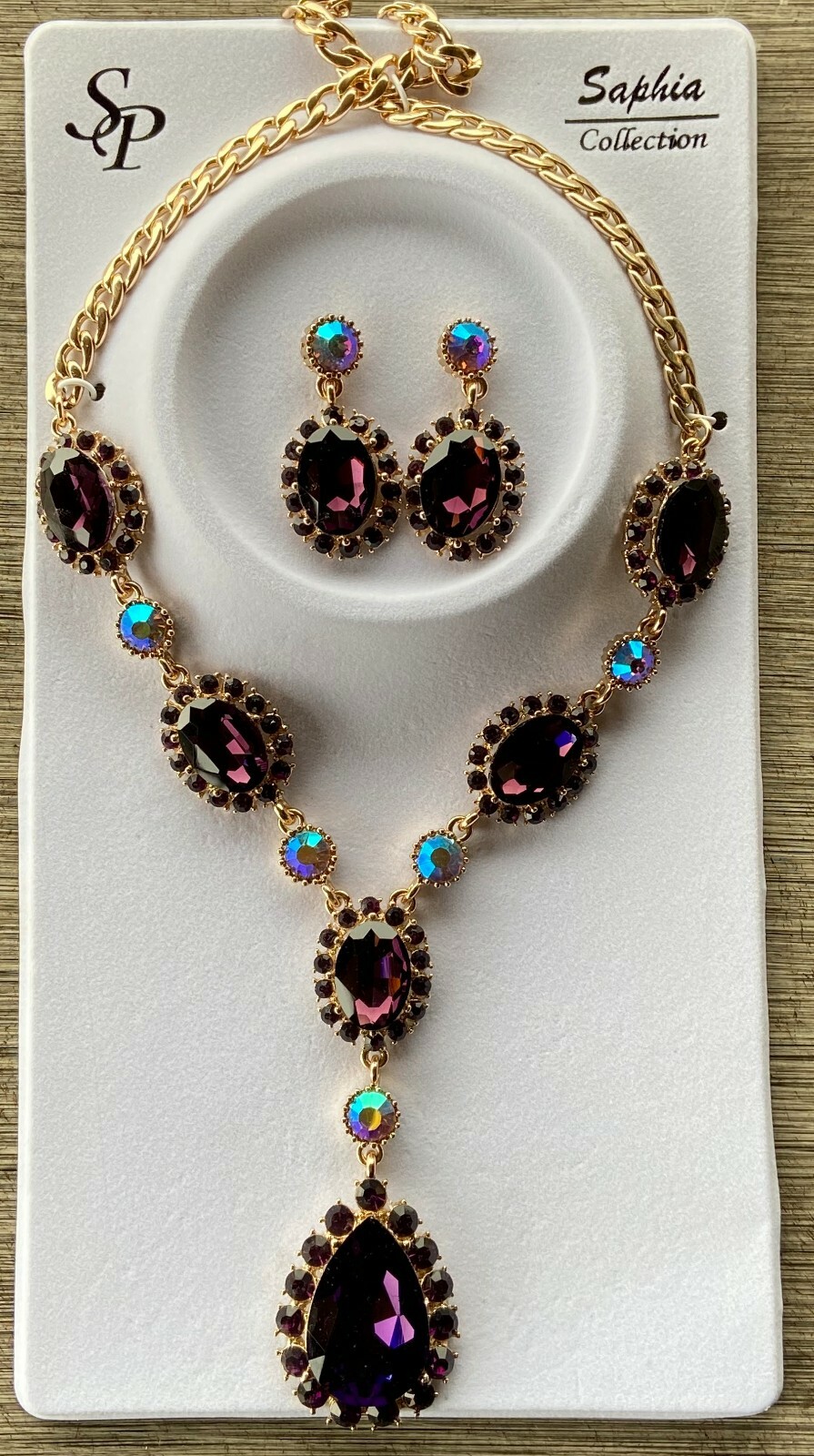 Beautiful Elegant Costume Jewelry PURPLE/GOLD Necklace and Earrings Set eBay