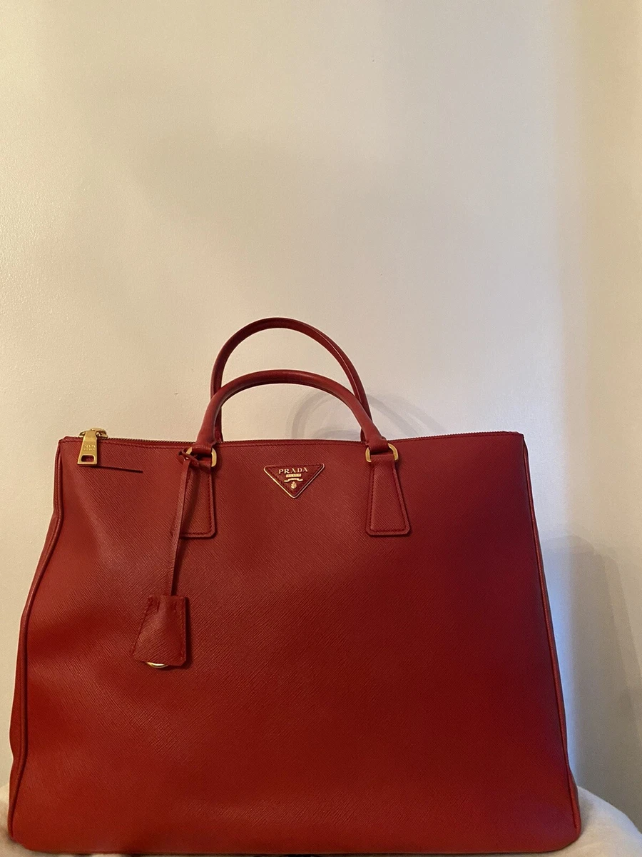 Prada Lux Large Saffiano Leather Tote Handbag Red