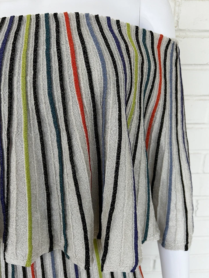 M Missoni Multicolored Stripe Flounce Knit Dress Lurex Women's Size 38 US XS - Image 2 of 4