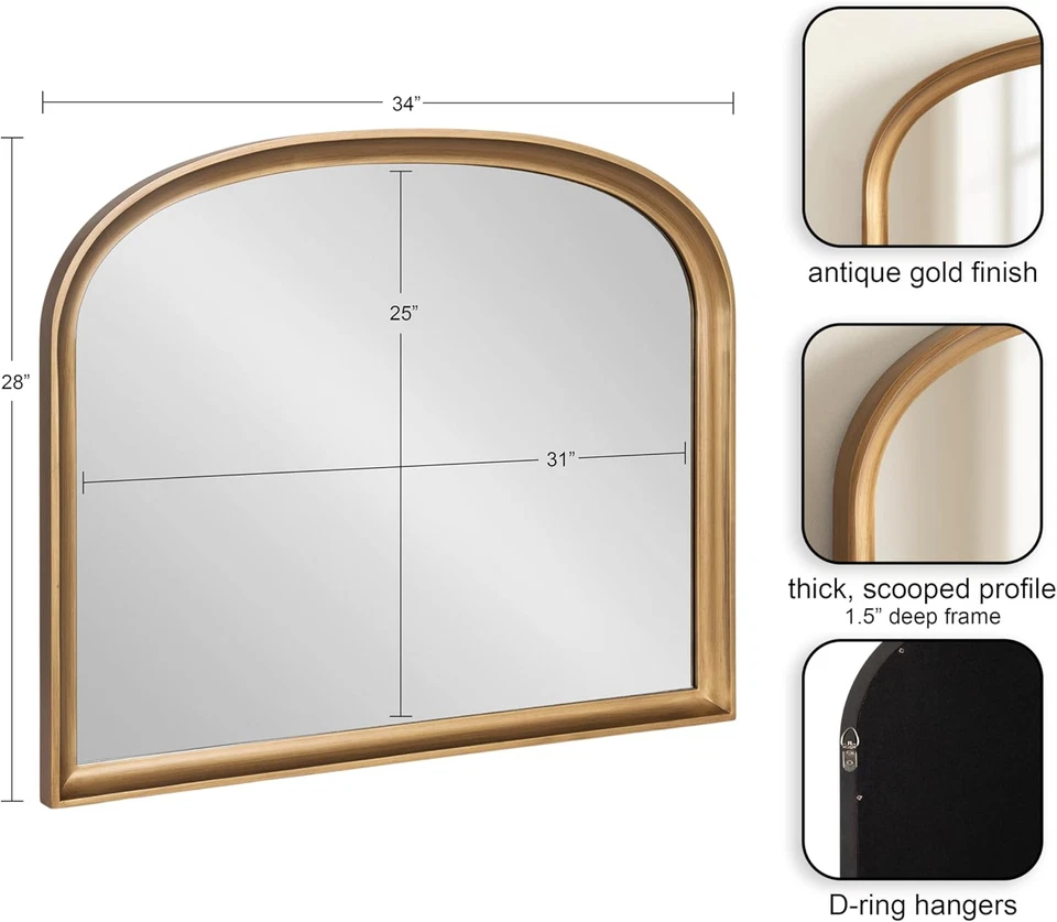 Hatherleigh Modern Arched Wooden Wall Mirror, 34 X 28, Gold, Decorative Wood Bas - Image 2 of 4