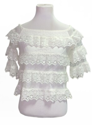 #ad Vntg NWT Express 90s Y2K White Lace Sheer Lined Top Blouse XS Fairy Cottagecore $17.90