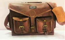Leather G V B Vintage Messenger Shoulder Laptop Bag Briefcase 18" Men's Real