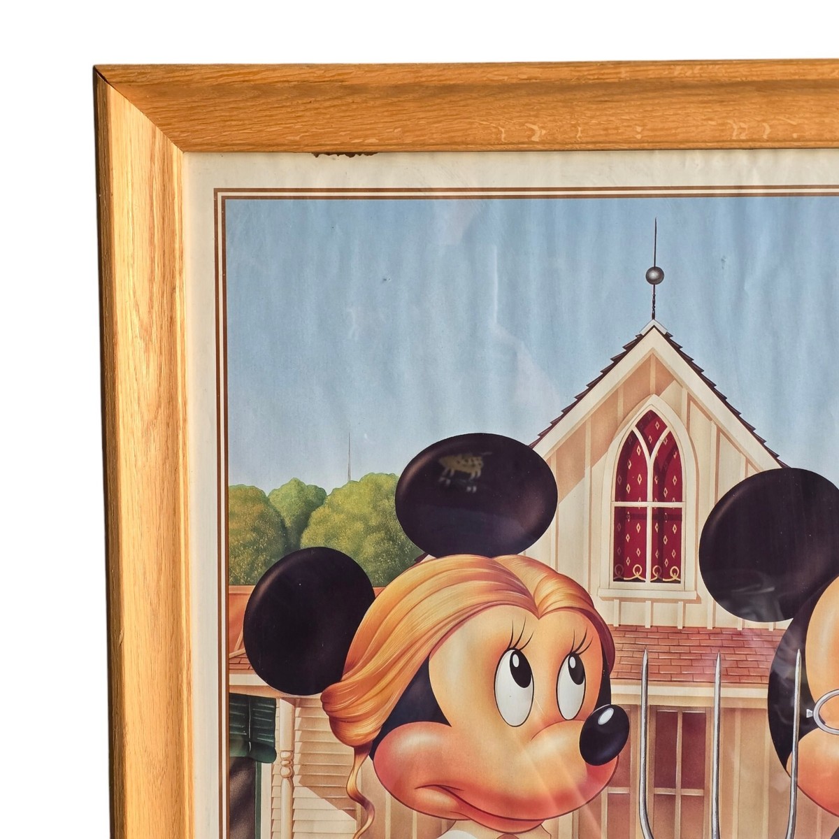 Vintage Wood Frame 1986 Mickey Mouse Minnie American Gothic Walt