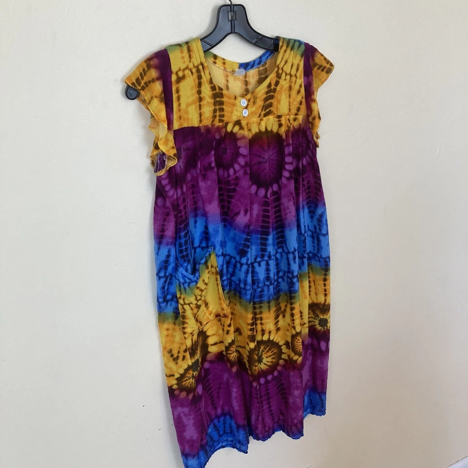 Vestido midi tie dye azul púrpura naranja rayón talla 10 para niñas  Foto 2 de 4