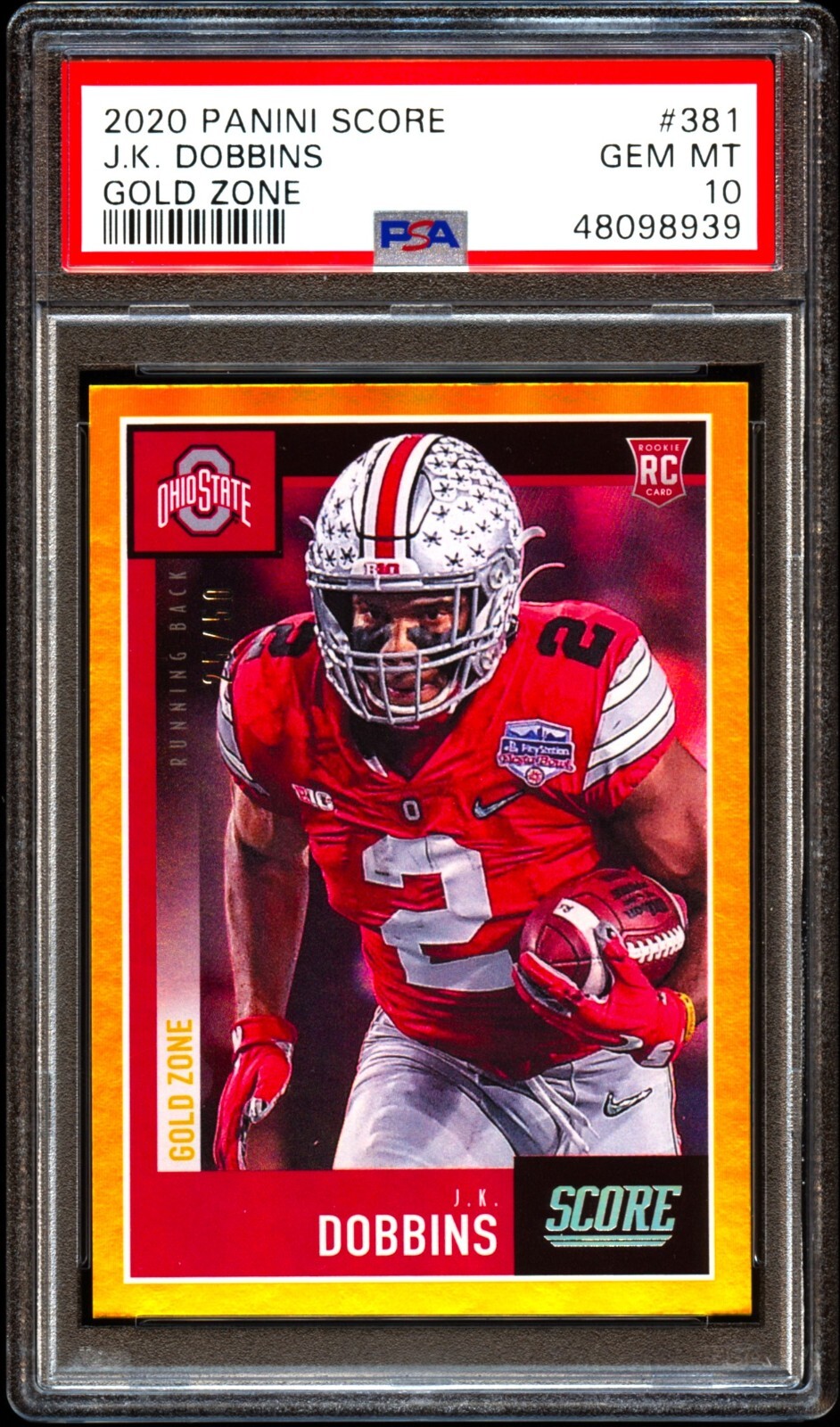 JK Dobbins Panini Score #381 Gold Zone