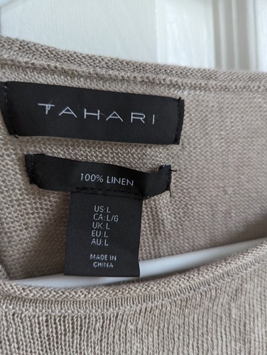 Tahari 100% Linen Beige Women's Short Sleeve Blouse Top Size Large - Picture 2 of 4