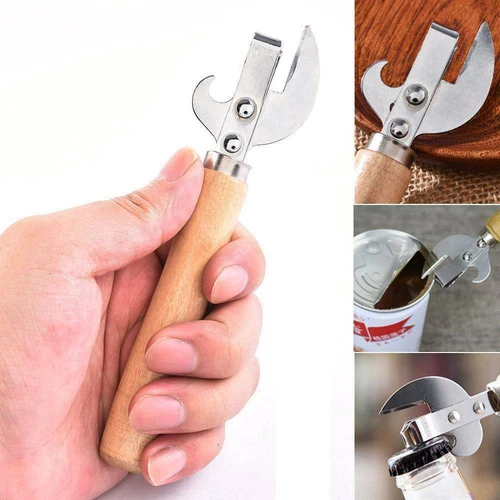 Wooden Handle Can Opener Multifunctional Beer Bottle Opener Tin Can Opener Px - Picture 14 of 14