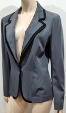 Lanvin Women's Grey 100% Wool Black Trim Formal Tailored Blazer Jacket 42 Uk12