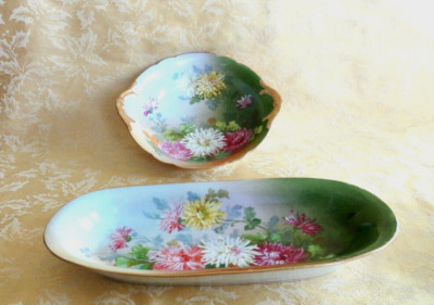 Two Antique Hand Painted J&P L France Serving Dishes Daisies W/ Gold Gilt Signed