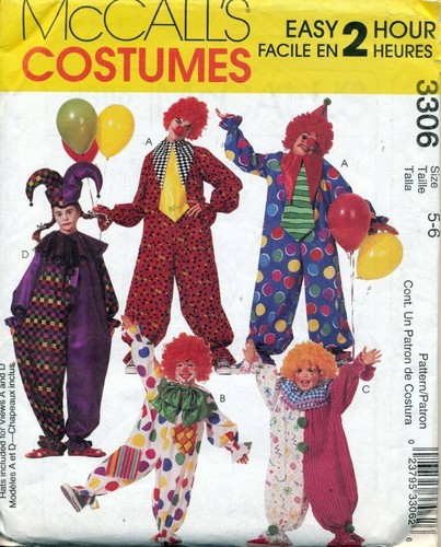 3306 MCCALL'S CLOWN, COURT JESTER, & HARLEQUIN COSTUME SZ CHILDS 5-6 - 第 1/2 張圖片