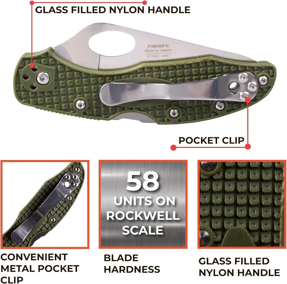 Navaja de Bolsillo GANZO Firebird F759MS-GR 440C Hoja de Acero Inoxidable Nylon Verde Foto 2 de 4