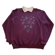 Vintage 90s Fall Leaves Sweatshirt Men  s XL Purple Pullover Nature Art USA Made