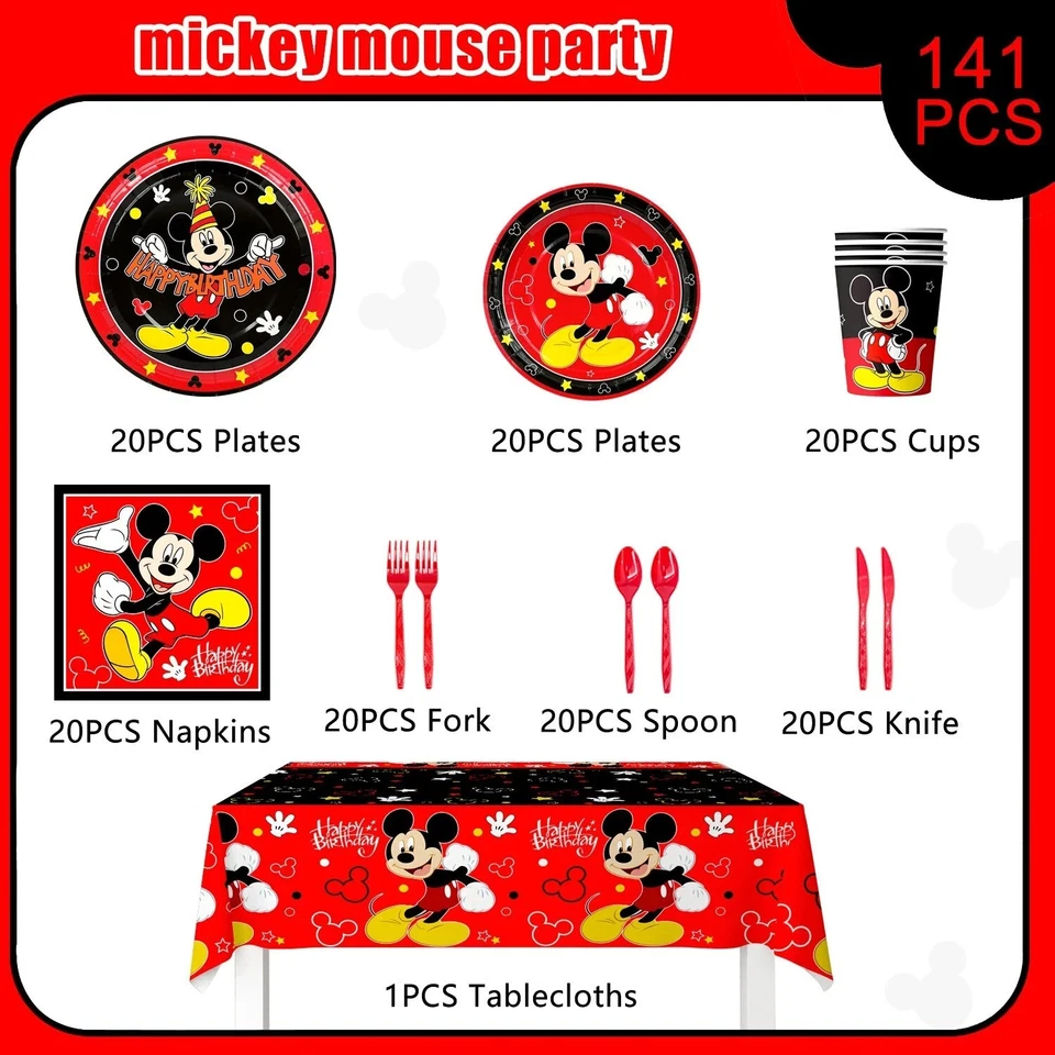 Mickey Mouse Party Supplies Birthday Decoration Cartoon Tableware Plates - Image 2 of 4