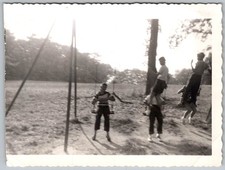 Vtg B&W Snapshot Group On Swings In Park 1940s