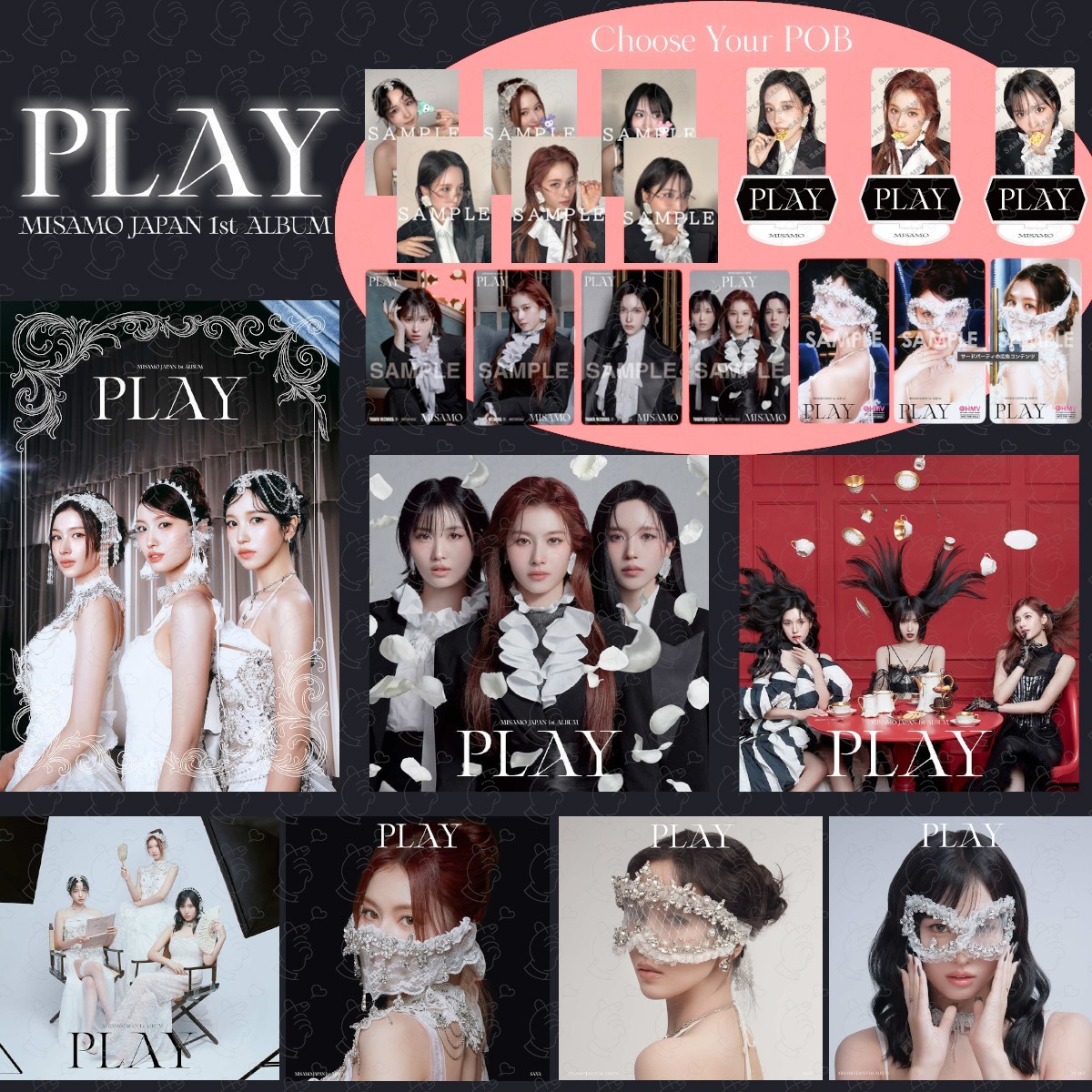 PRE MISAMO PLAY All album types POB JYP ONCE TOWER RECORDS HMV
