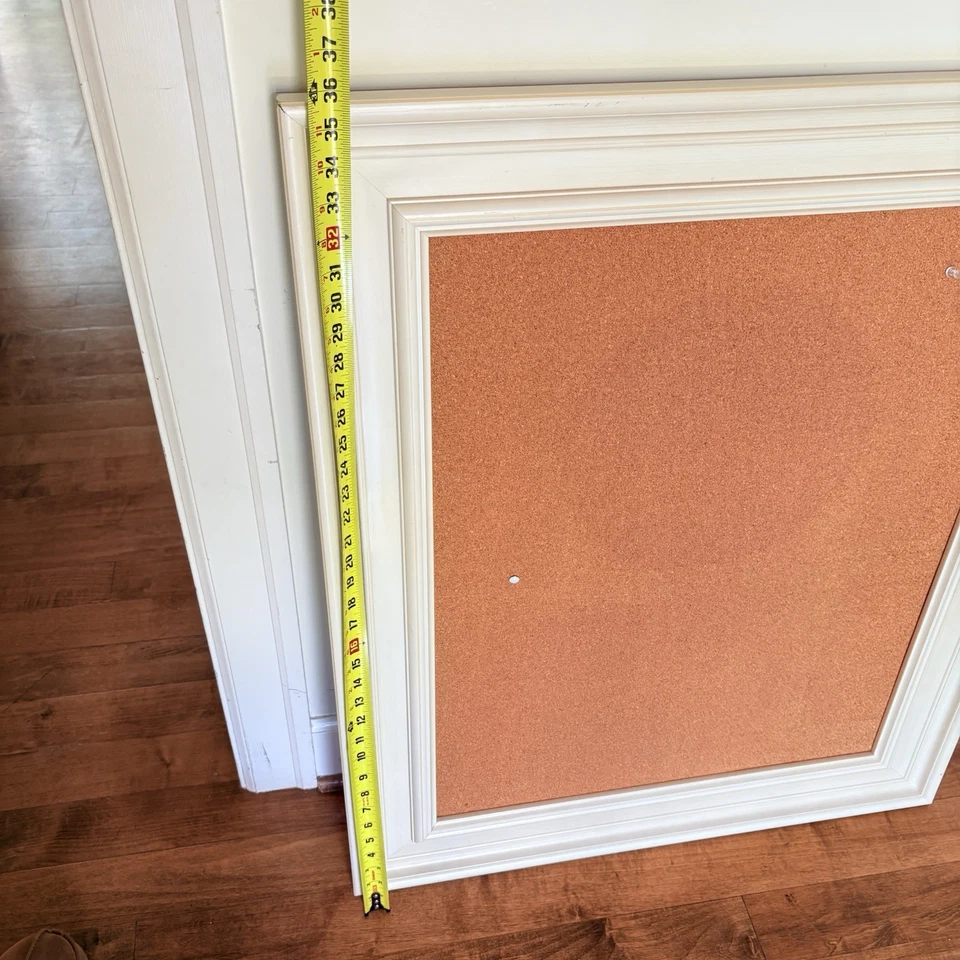 Pottery Barn Large High End Cork Board, 36” X 30” Bulletin Board White Framed - Image 2 of 4