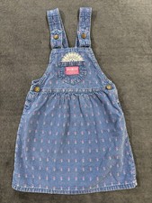 Vintage Oshkosh B'Gosh Girls Overall Dress Size 5 Floral Rose Denim 100 Cotton