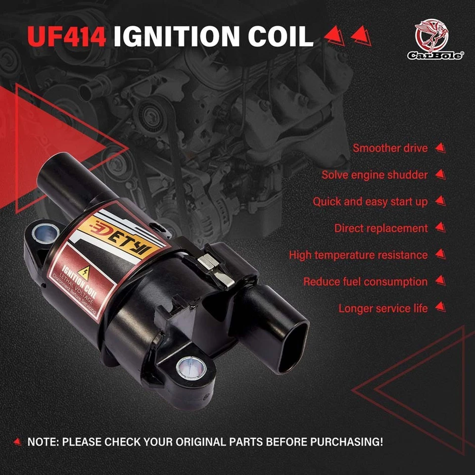 Bobina de encendido UF414 de alto rendimiento + bujía + cable para Chevy GMC 5,3 L 6,0 6,2 L Foto 3 de 4
