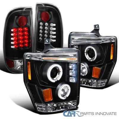 Fits 08-10 Ford F250 F350 Super Duty Black Projector Headlights+LED Tail Lamps