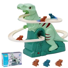 Dinosaur Chasing Race Track Game Set Slide Climb Stairs Toy Roller Coaster To...