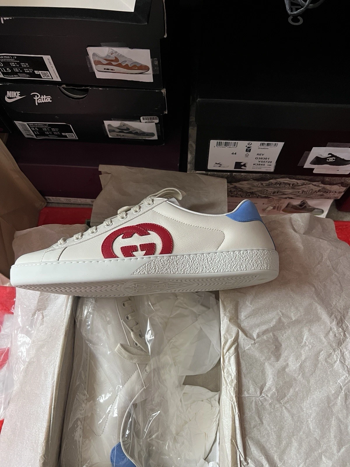 Baskets Gucci Ace cuir blanc imbriquées GG Italie 625783 homme taille 12 US