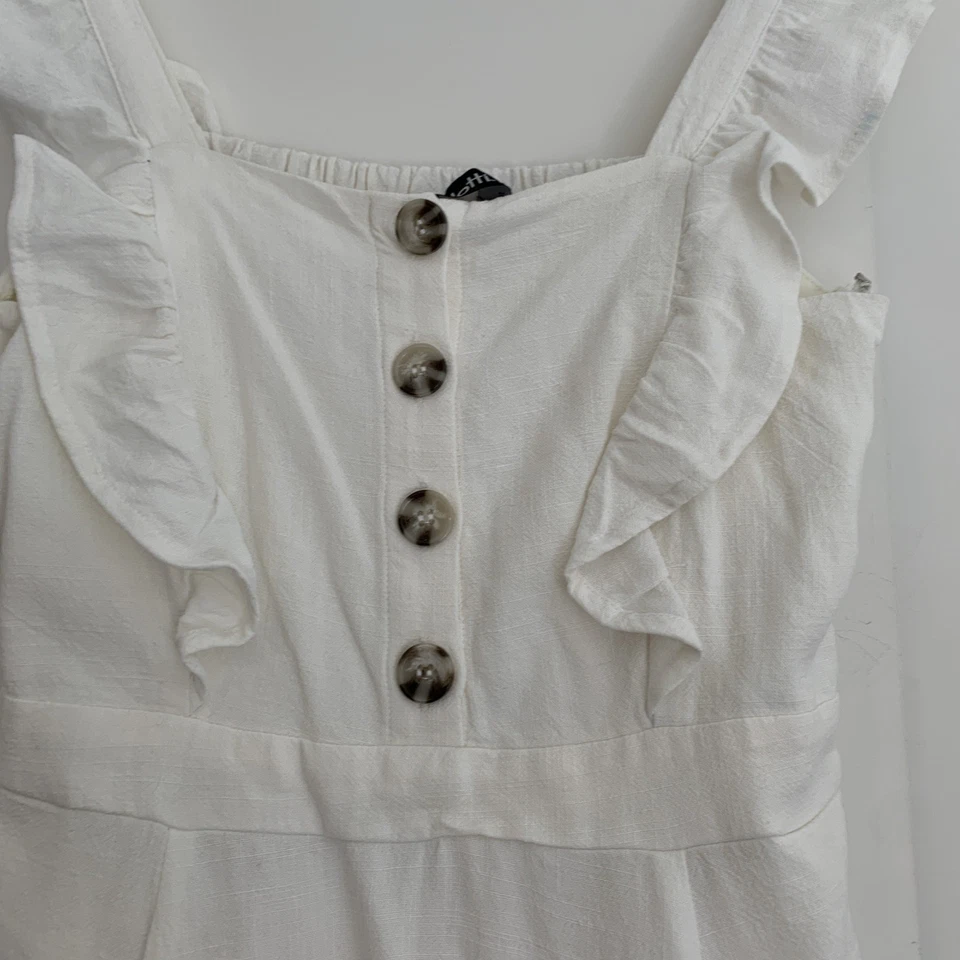 Womens Dotti linen Blend  Pinafore Dress With Side Pockets  Sz10. Shirred Back Foto 2 de 4