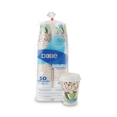 Dixie PerfecTouch Paper Hot Cups and Lids Combo, 12 oz, Multicolor, 50/Pack