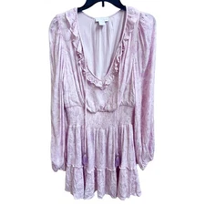 House of Harlow 1960 Ajay Dress Sz L Pink Paisley Smocked Tassel Coquette Boho