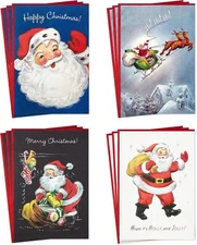 Hallmark Boxed Christmas Cards, Vintage Santa Claus 4 Designs, 12 Cards and