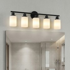 32'' Vanity Light 5 Lights with Glass Shade Bathroom Mirror Wall Black Fixture