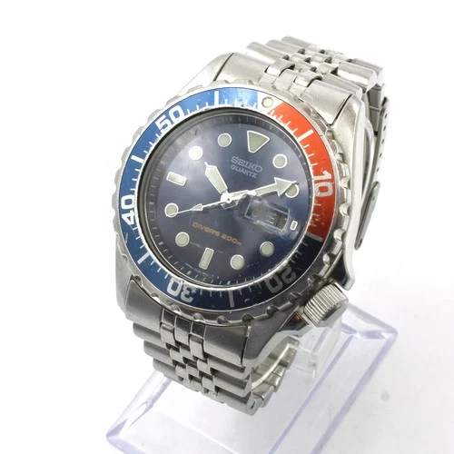 Vintage Seiko Divers 200m Pepsi Bezel Day Date Mens Quartz Wristwatch #WB2926-2