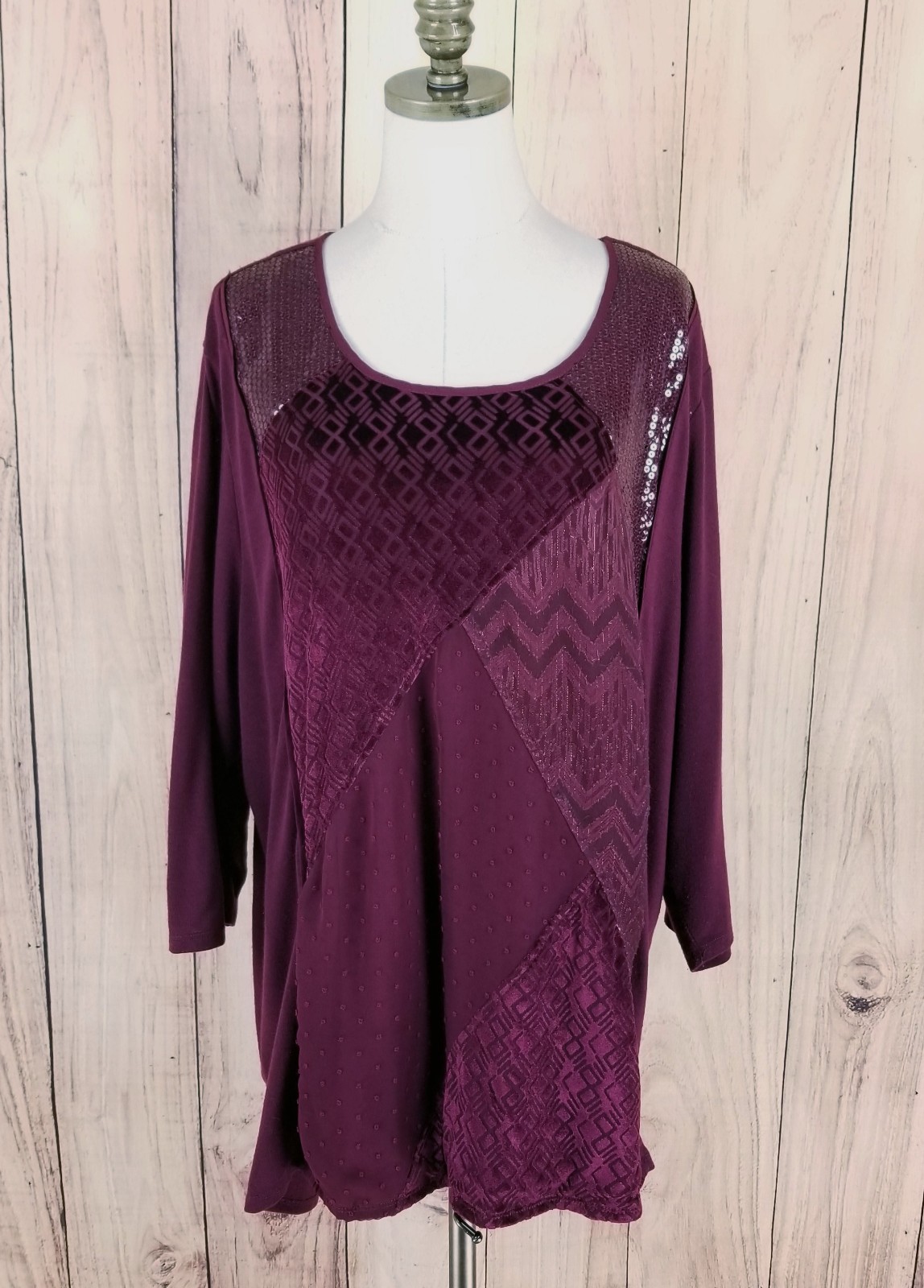 CATHERINES Maroon Patchwork Tunic Top Plus Size 3… - image 1