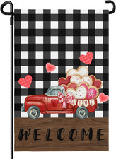 Valentines Garden Flag for outside Red Truck Checkerboard Garden Flags 12X18 in