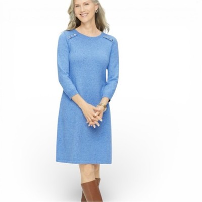 Talbots Kitty Tweed Shift Sweater Midi Dress Size Blue MP