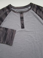 Mens Large Anetik Henley Shirt 3/4 Sleeve Performance UPF 50 gray camo